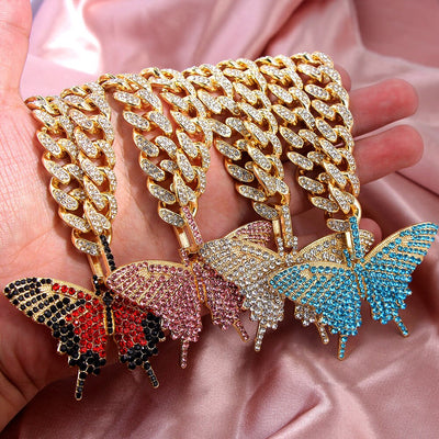 Caraquet Full Rhinestone Cuban Choker Necklaces for Women Bling Crystal Big Butterfly Pendant Necklace Trendy New Party Bijoux