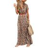 Boho Long Dress for Women Paisley Print Elegant Dresses with Belt V Neck Summer Dress Large Hem Beach Dresses Robe Femme 2021