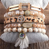 RH Fashion Boho Jewelry Accessory Stone Beaded Bracelet 5pc Stack Bracelet Bangle Set For Peace Bohemian Jewelryes Gift