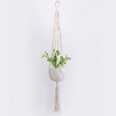 Macrame Wall Hanging Decoration Plant-Pot Net Basket Hanger Handmade Woven Pure Cotton Rope Beads Boho Tapestry Hanging Decor