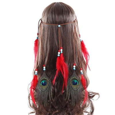 Bohemian Hippie Dream Catcher Peacock Feather Headband