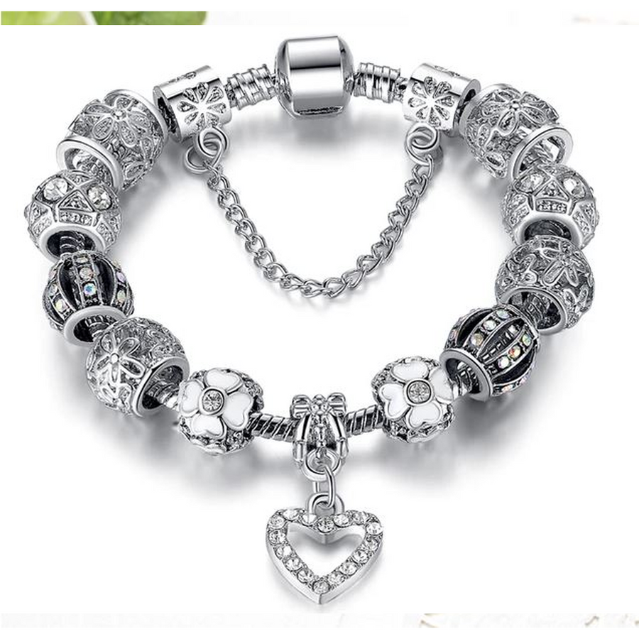 Silver Heart Charm Bracelet (Ships from USA)